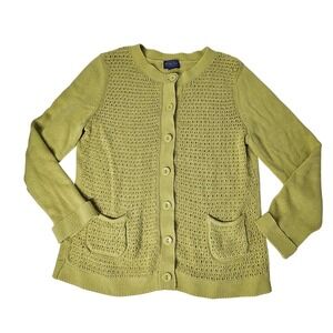 Pendleton Women's Cardigan Sweater Button Open‎ Knit Pockets Chartreuse Green S